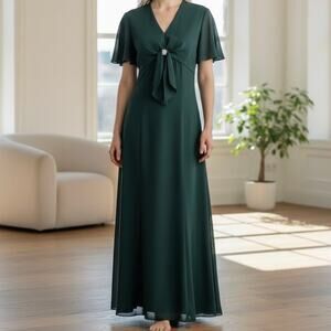 Vintage Knot Front Flutter Sleeve Maxi Dress Women's 11/12 Green Union Made